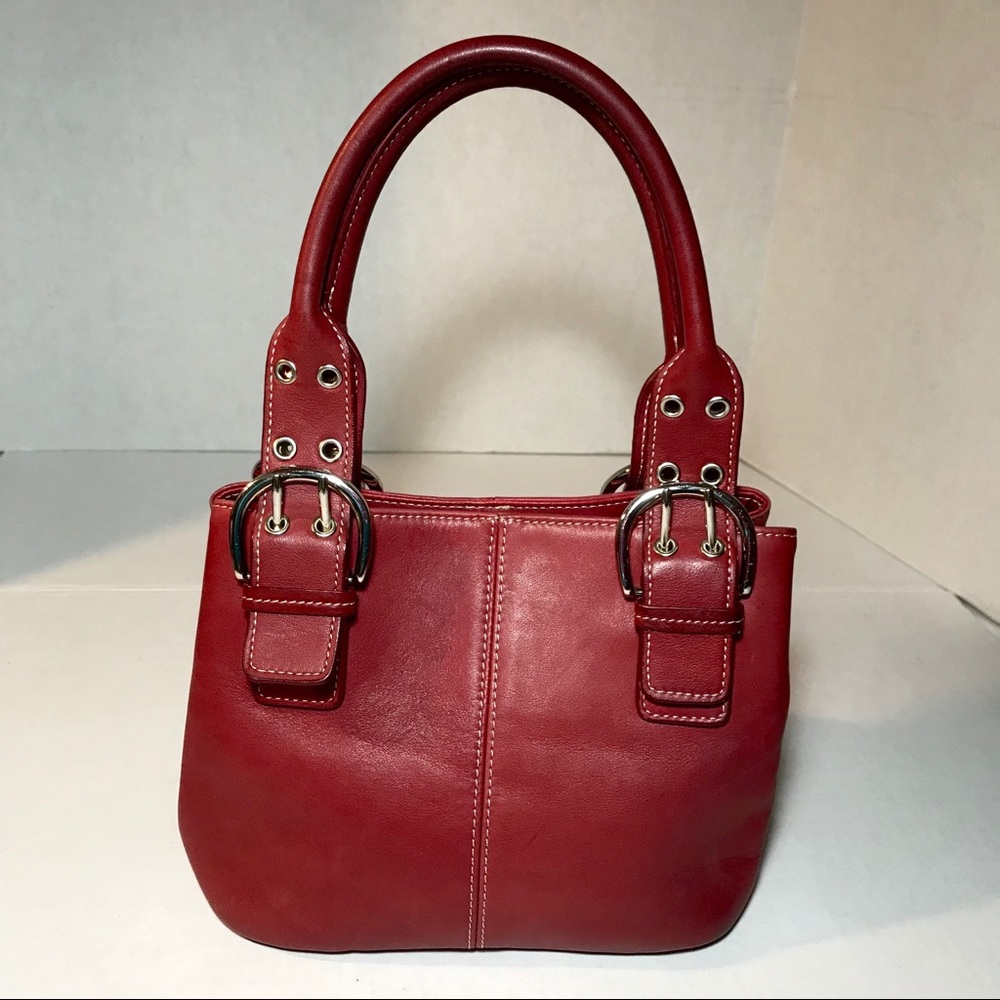 Clarks Red Soft Leather Tote Purse